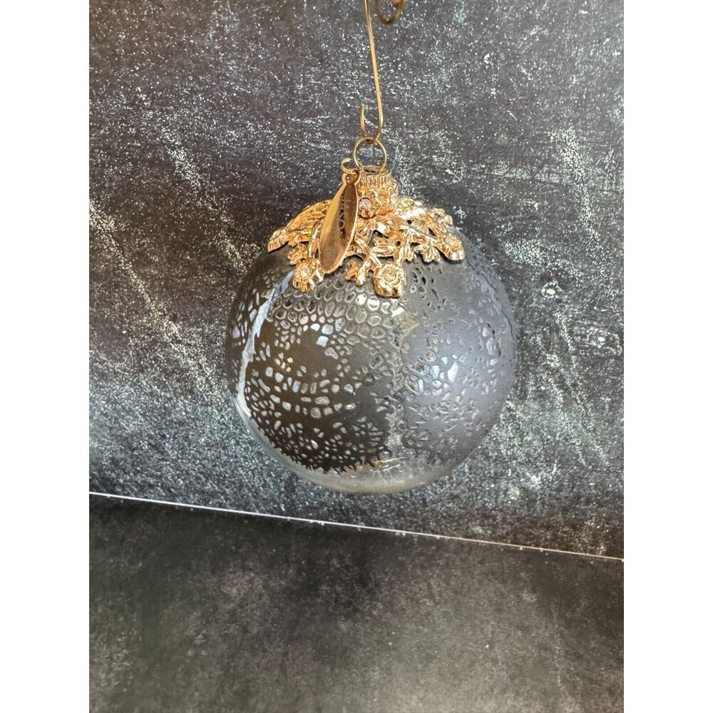 Jason Wu Large Glass Ornament Gold Rhinestone Trimmed Black Lace Designer Tag - Picture 3 of 9